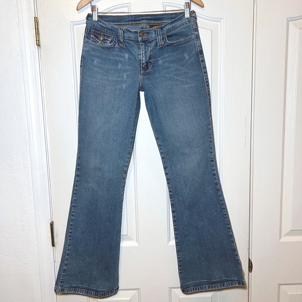 Bongo Womens Y2K Mid to Low Rise wide Flare Jeans Medium Wash Denim Size 11
